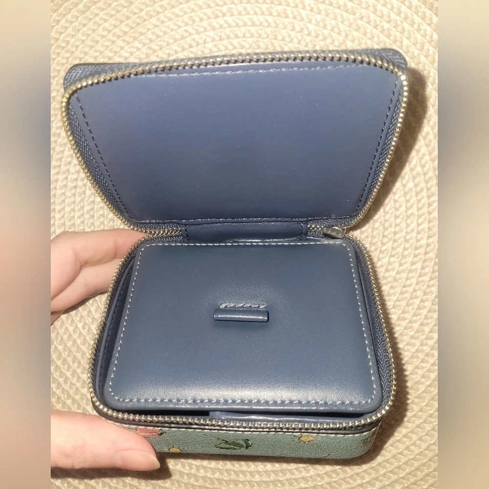 Coach Light Blue Umbrella & Sun Print Leather Zip Jewelry Case - Picture 3 of 9